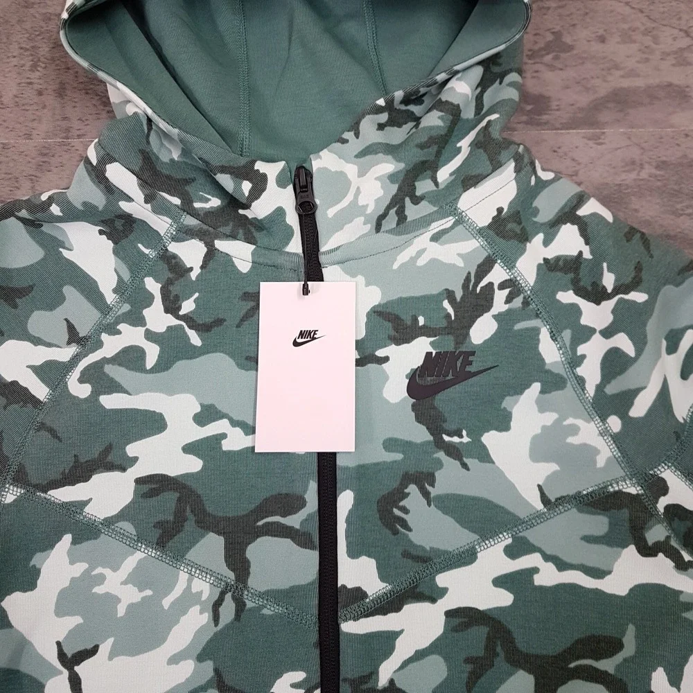 NIKE Tech Pach Fleece Full Zip Hoodie Jacket‎ Kids Youth Boys XL Camo Green